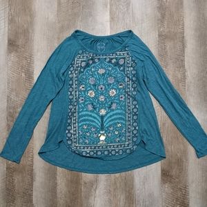 Lucky Brand Aqua Long Sleeve Floral Print